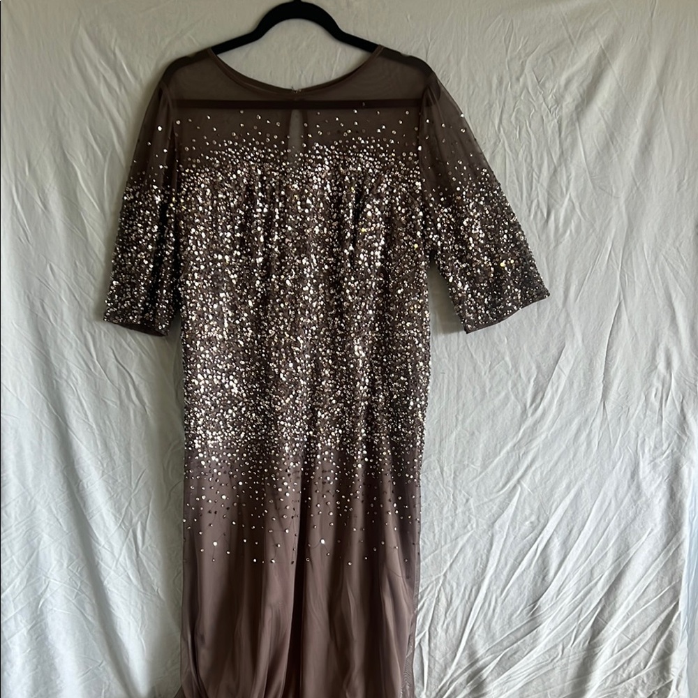 Adrianna Papell Brown and Gold Sequin Gown